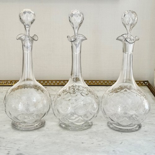 Trio Art Nouveau Crystal Decanters By Thomas Webb