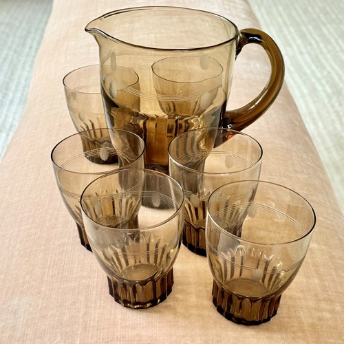 Moser Art Deco Smoked Glass Lemonade Cocktail Set 1930