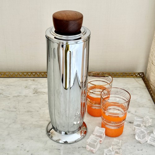 Extra Tall Chromium & Walnut ‘Connoisseur’ Cocktail Shaker 1936