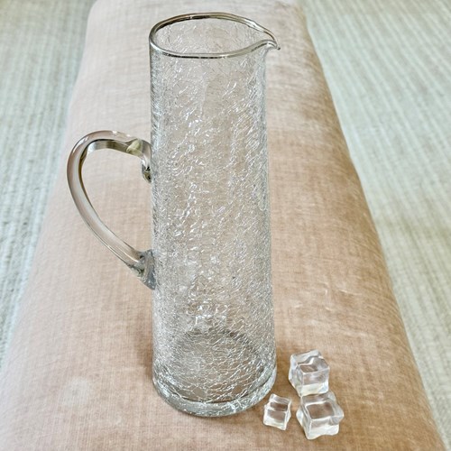 Soaring Tall Crackle Glass Cocktail Or Water Jug C1960
