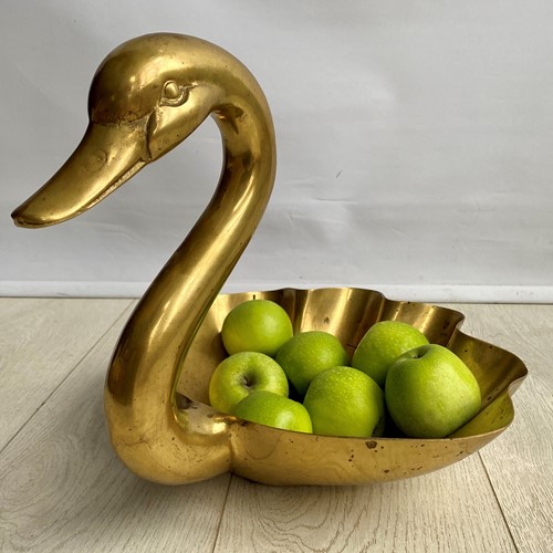 Vintage Brass Swan Fruit Bowl