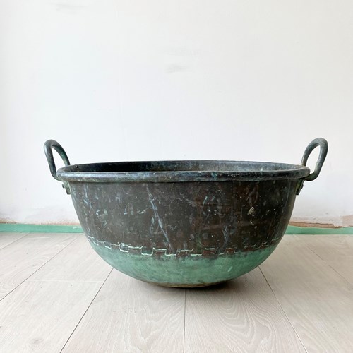 Antique Copper Planter With Verdigris