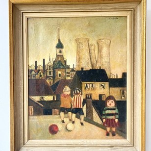 Vintage Oil Painting Of Industrial ...