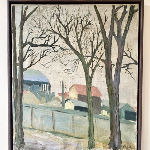 Antique Swedish Naive Oil Painting 