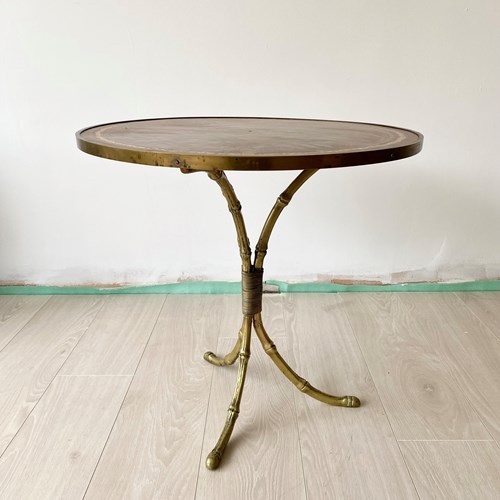 Faux Bamboo Gueridon Table With Brass Tripod Base