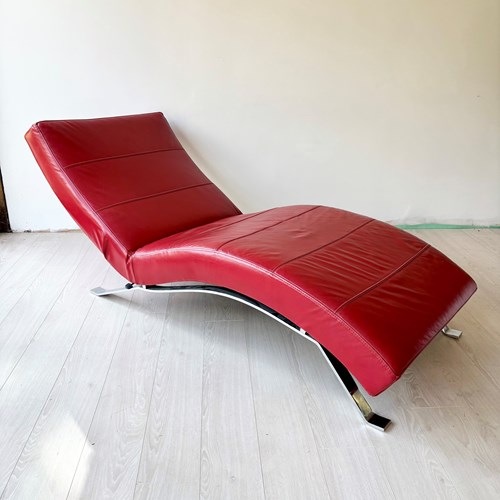 Vintage Red Leather Chaise Recliner