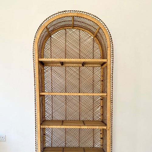 Vintage Curved Bamboo Bookcase Etagere