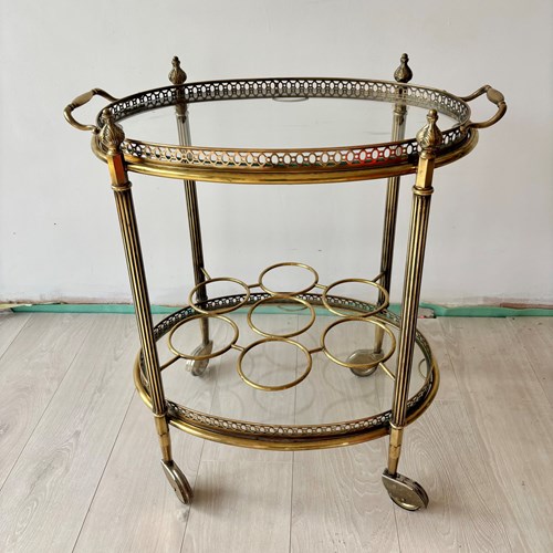 Vintage French Brass Oval Drinks Trolley