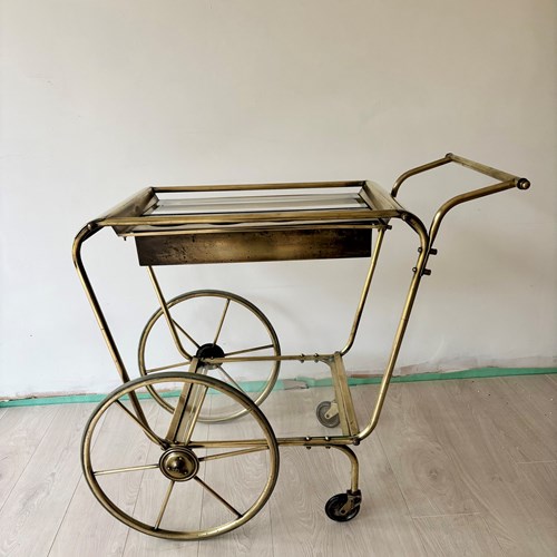 Mid Century Bauhaus Brass Drinks Trolley