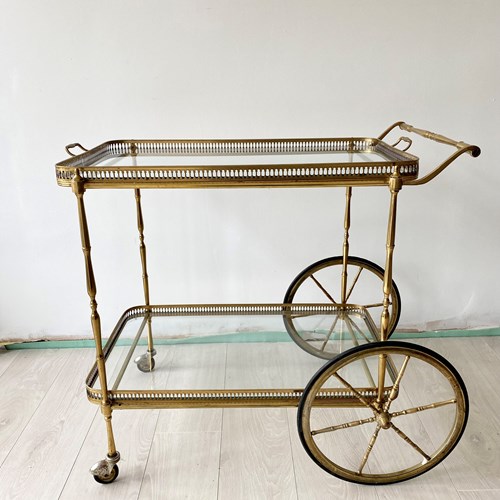 Vintage French Brass Drinks Trolley Bar Cart