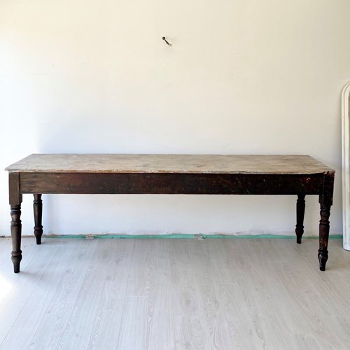 Long Antique Pine Mill Console Table