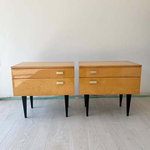 Pair Of Vintage Maple Veneer Bedside Tables