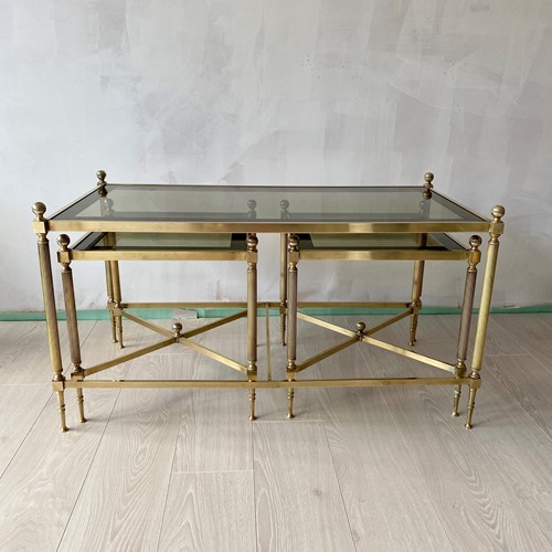 Vintage Nest Of Brass Coffee And Side Tables