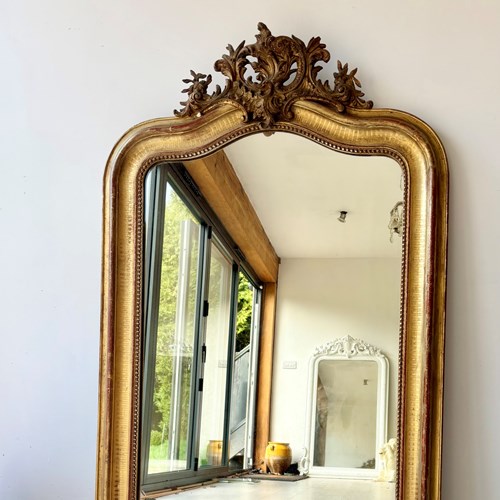 Antique French Gilt Crested Mirror