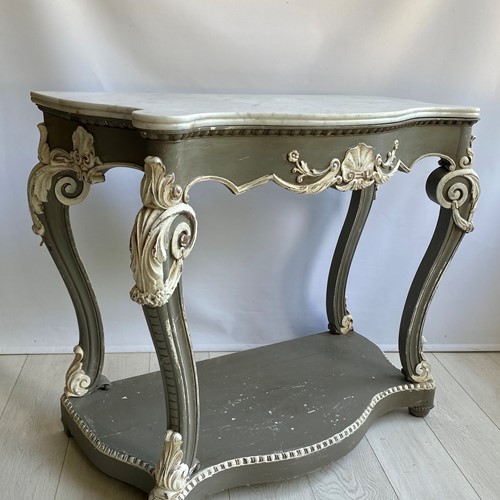 Painted French Console With Marble Top