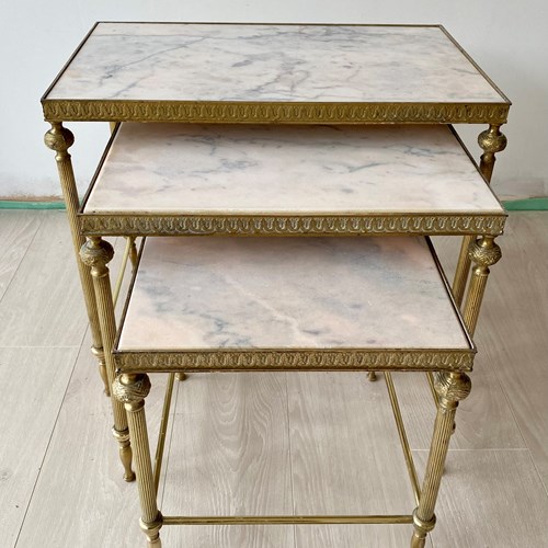 Vintage French Nest Of Marble And Brass Tables