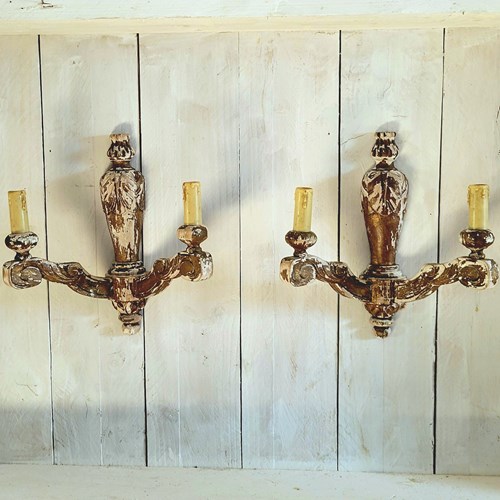 A Pair Of French Flakey Wood Sconces