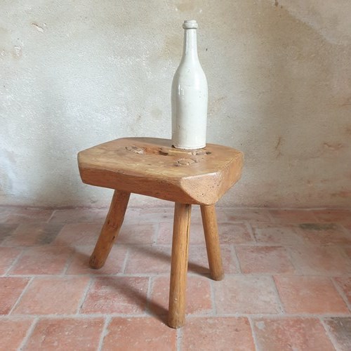 Primitive French Elm Stool 