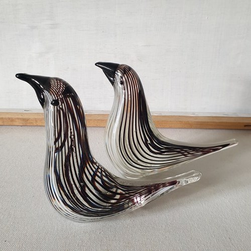 Pair Of Mid Century Murano Glass Birds In The Style Of Dino Martens