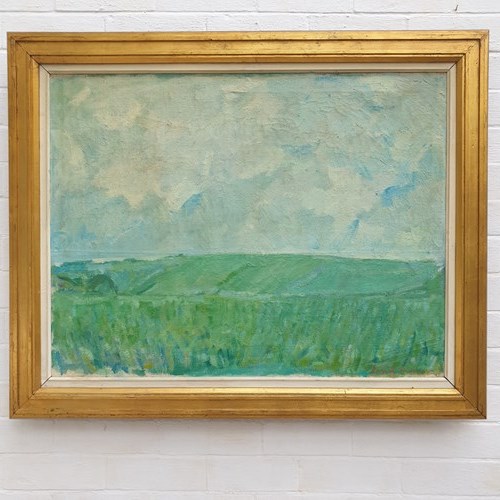  A Minimal Danish Mid Century Oil Landscape Signed Emil Horbov 1960'S