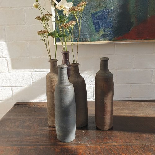 Sculptural Antique French Clay Bottles