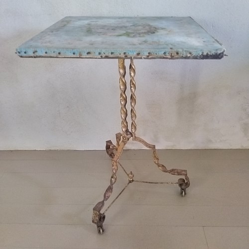 Fabulous French Gilt Iron And Velvet Table 1865
