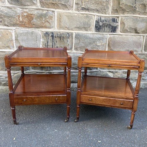Pair Walnut 2 Tier Bedside Tables