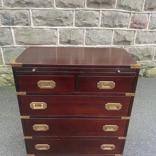 Brass Bound Mahogany Military Campaign Style Chest Draws