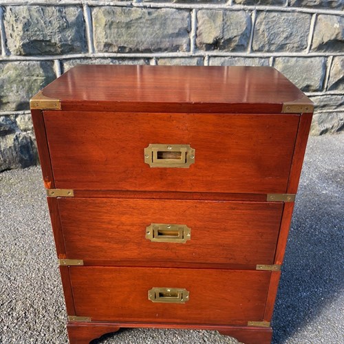 Brass Bound Mahogany Military Campaign Bedside Chest Draws