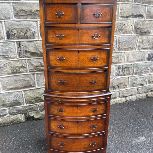 Quality Burr Walnut Chest On Chest Tallboy