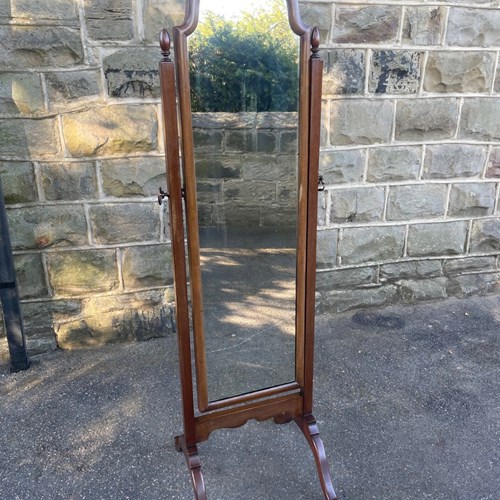 Antique Walnut Queen Anne Style Cheval Dressing Mirror