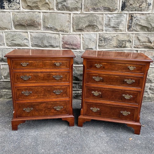 Quality Pair Burr Walnut Bedside Chest Drawers