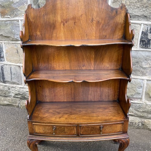 Antique Figured  Walnut Waterfall Open Bookcase Bookshelf
