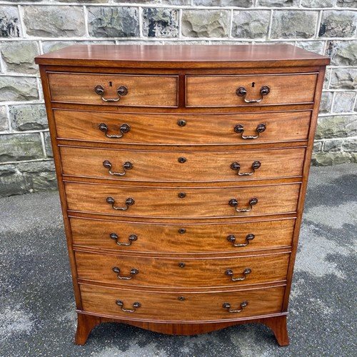 Antique Mahogany Walnut Bow Front 7 Height Chest Draws