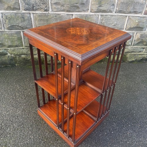 Quality Inlaid Burr Walnut Revolving Library Bookcase