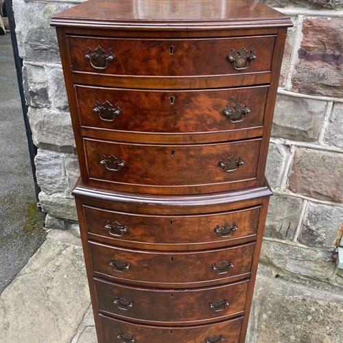 Antique Slim Burr Walnut Chest Of Drawers Tallboy Chest On Chest