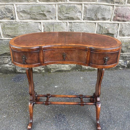 Antique Burr Walnut Kidney Shaped Desk