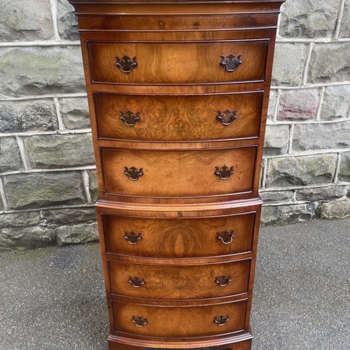 Antique Slim Burr Walnut Chest Of Drawers Tallboy Chest On Chest