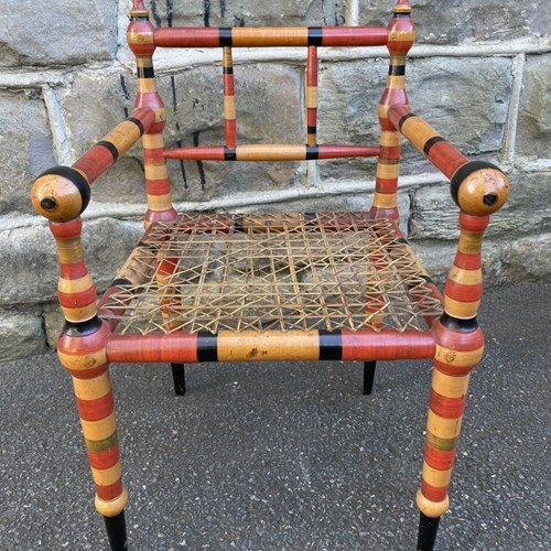 Unusual Antique Painted Bobbin Turned Armchair
