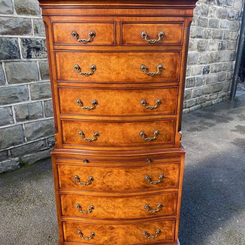Quality Burr Walnut Chest On Chest Tallboy
