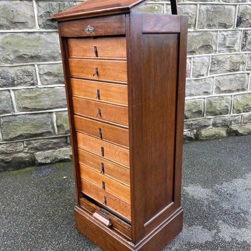 Antique Oak Tambour Filing Cabinet