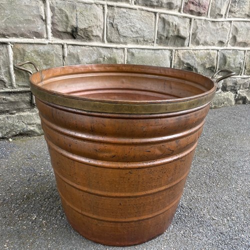 Large Antique Brass & Copper Log Bucket