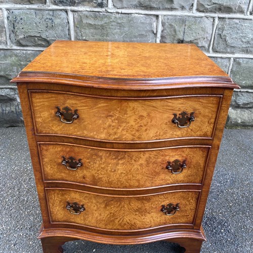 Quality Burr Walnut 3 Draw Bedside Chest Draws