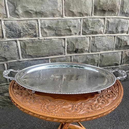 Large Antique Silver Plated Serving Tray