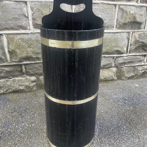 Antique Brass Bound Oak Semi Circular Stick Stand