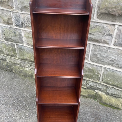 Antique Slim Mahogany Waterfall Open Bookcase Bookshelf