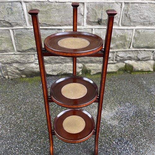 Antique Inlaid Mahogany 3 Tier Cake Stand