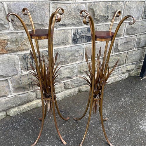 Pair Gilt Wheat Sheaf Plant Sands Torchieres