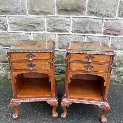 Pair Antique Burr Walnut Bedside Cabinets