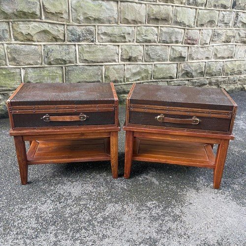 Pair Decorative Faux Suitcase On Stand Bedside Tables